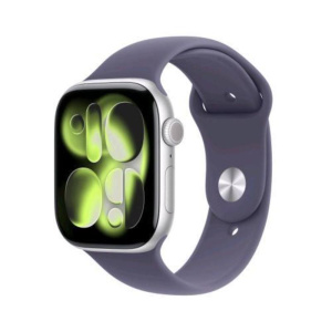 Apple watch series 11 gps + cellular 5g 46mm cassa alluminio argento con sport band viola nebbia – m/l