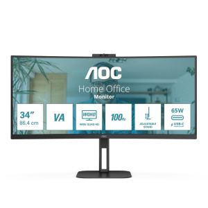 Aoc cu34v5cw monitor curvo 34 va 100hz wqhd 1ms freesync multimediale webcam usb hdmi/dp/type-c