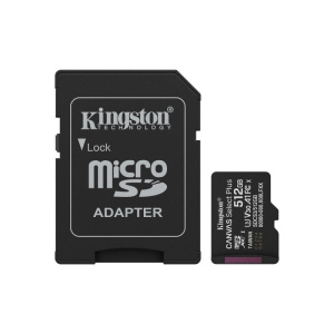 Sd-micro kingston 512gb canvas select plus classe 10, uhs-i, u3, video 30, a1, read 150mb/s + adattatore – sdcs3/512gb