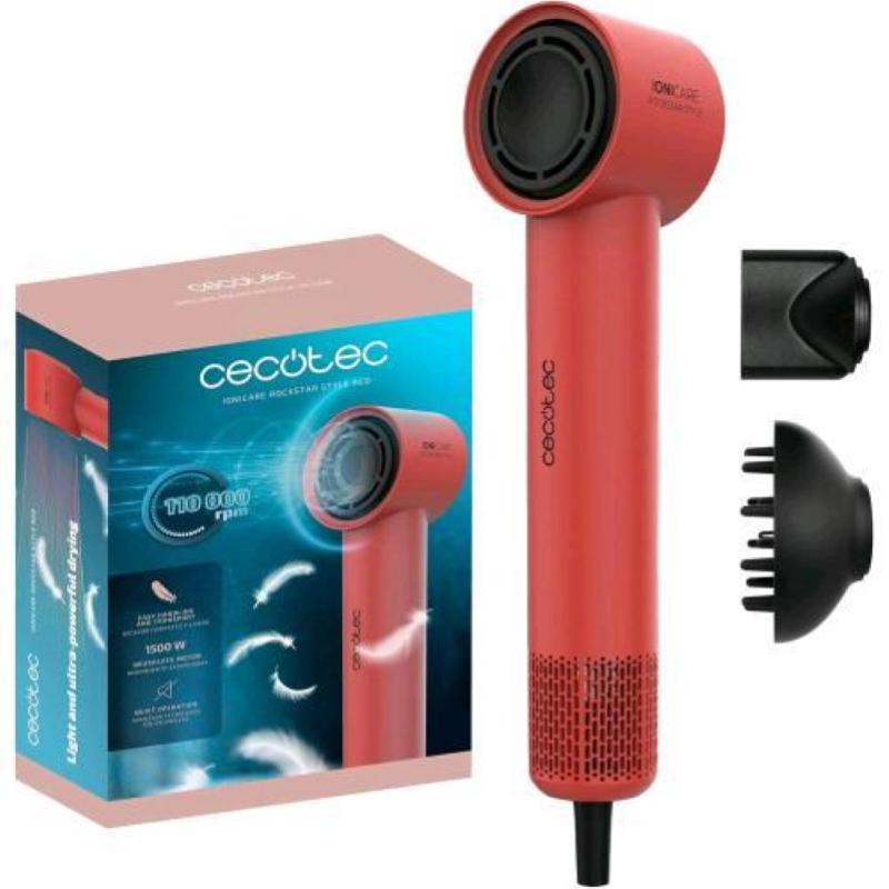 Cecotec ionicare phon asciugacapelli motore brushless 1500w 3 velocita` 3 impostazioni di calore con accessori rosso