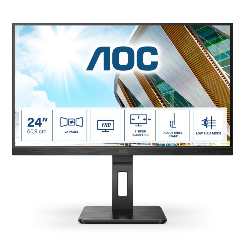 Aoc monitor 23,8 led va fhd 16:9 4ms 250 cdm, pivot, vga/dvi/dp/hdmi, multimediale