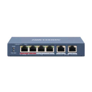 Hikvision ds-3e0106hp-e switch di rete non gestito 4 porte lan 10/100 mbps rj45 + 2p poe 10/100 mbps rj45 blu