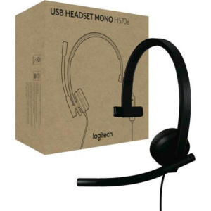 Logitech h570e mono cuffia con microfono per pc e mac cablata usb-c cancellazione del rumore controlli sul cavo certificata per microsoft teams nera
