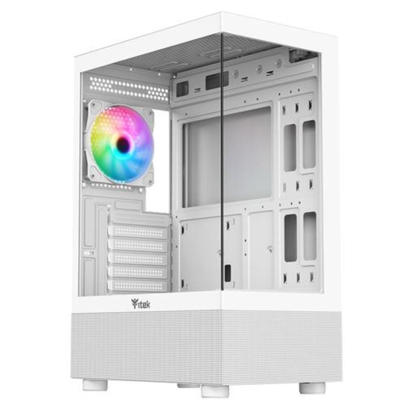 Itek case showbui 33w,gaming tower atx, 12cm argb fan, usb3, side front panel temp glass, white