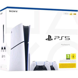 Sony ps5 console 1tb standard slim white bundle + 2 controller wireless dualsense