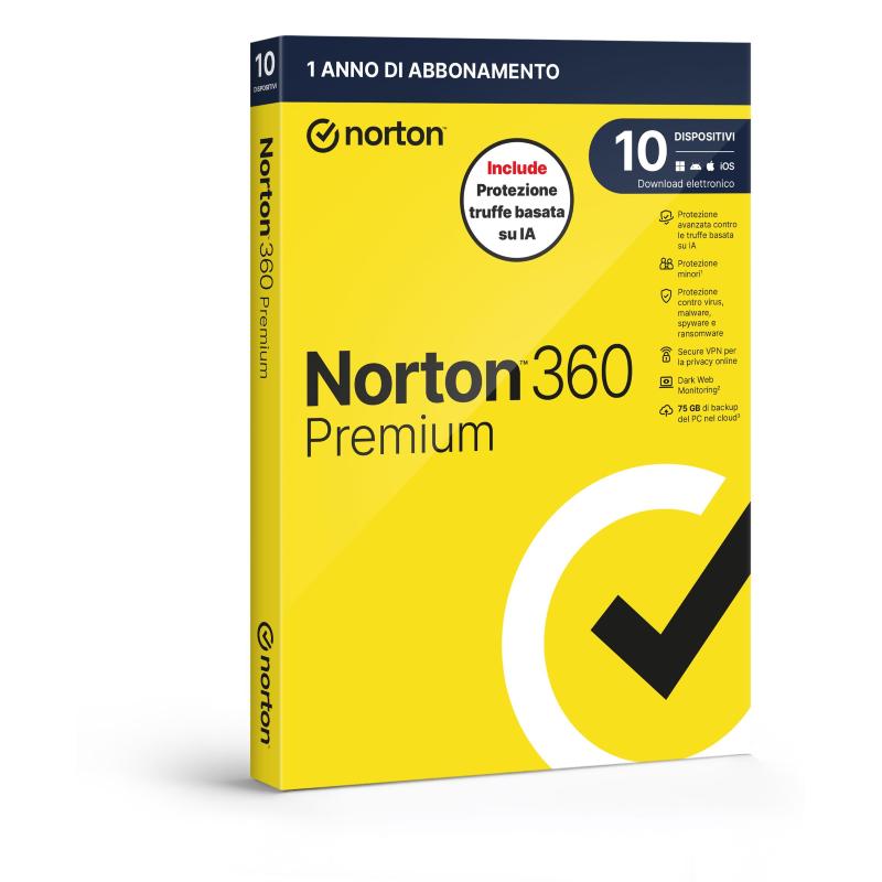 Norton 360 premium 2026 - antitruffa-10 dispositivi 12 mesi 75gb - it box