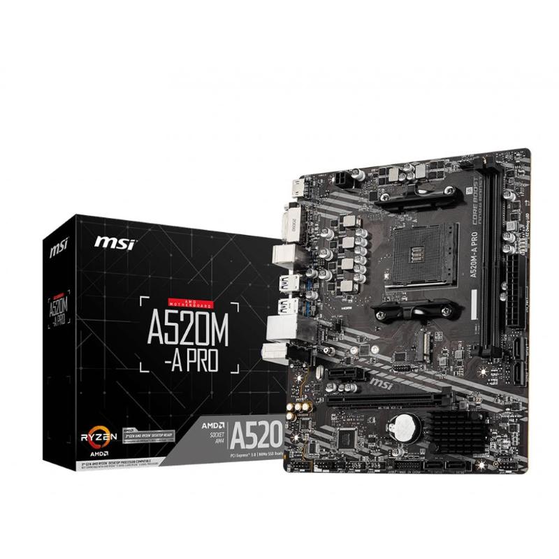Msi mb amd a520, a520m-a pro am4 2ddr4 11pci-ex16, 1m2, 4sata3, 6usb3