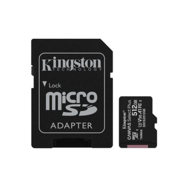 Kingston micro sdhc 512gb canvas select 80r cl10 uhs-i con adattatore sd
