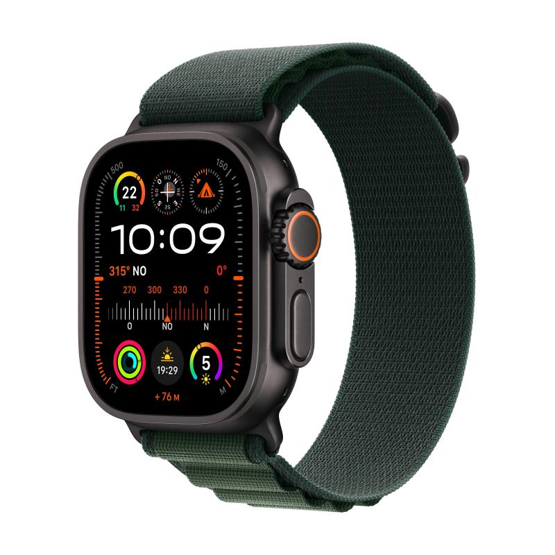 Apple watch ultra 2 gps + cellular 49mm cassa titanio nero con dark green alpine loop - large