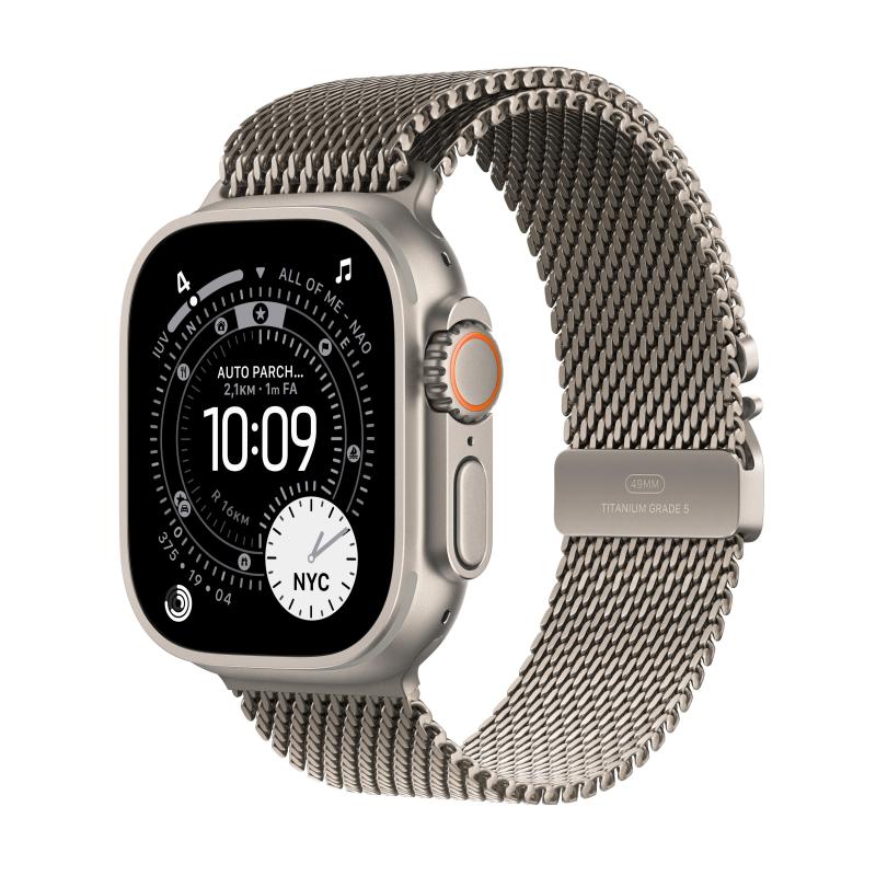 Apple watch ultra 3 gps + cellular 49mm natural titanium case with natural titanium milanese loop - small