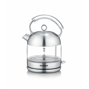 Severin wk 3459 glas-wasserkocher retro 2400w 1,7l transparent/schwarz/silber