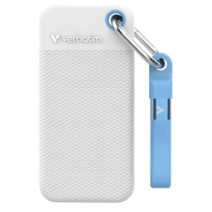 Ssd esterno 1000gb(1tb) usb 3.2 gen2 usb-c verbatim bianco/azzurro + portachiavi read:1000mb/s write:1000mb/s (32320)