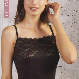 Canottiera donna a spallina stretta in cotone modal con balza di pizzo Esse Speroni 1703 