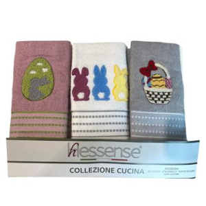 SET 3 STROFINACCI DA CUCINA DI PUNTO COTONE PASQUA HESSENSE