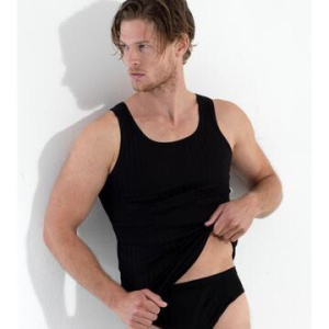 Canottiera uomo spalla larga filo di scozia scarto ago Gicipi 281 Nero Tg.8