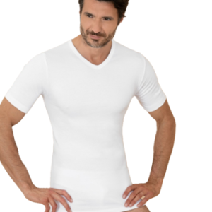 T-shirt uomo manica corta scollo a v in cotone felpato Club88 420007 Bianco