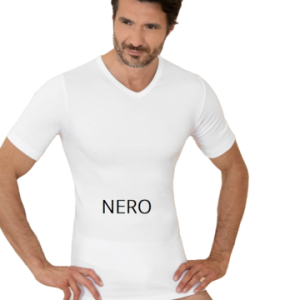 T-shirt uomo manica corta scollo a v in cotone felpato Club88 42007C Nero