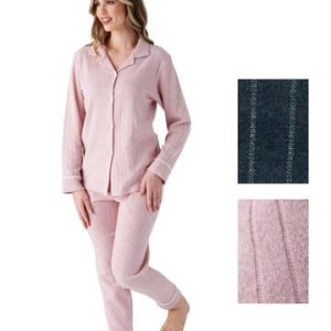 Pigiama donna aperto in caldo jersey di cotone lanato Pigiamiamoci 4218