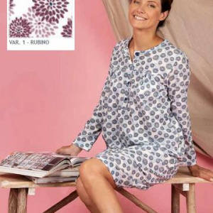 Camicia da notte manica lunga donna in jersey di cotone Silvia 43204