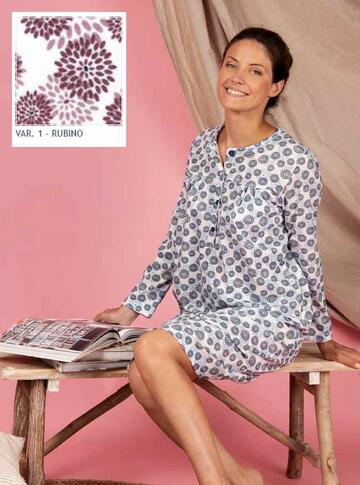 Camicia da notte manica lunga donna in jersey di cotone Silvia 43204