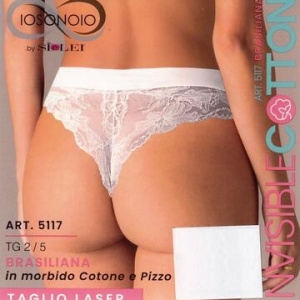 Brasiliana donna in cotone elasticizzato taglio laser con pizzo Sielei Invisible Cotton 15117