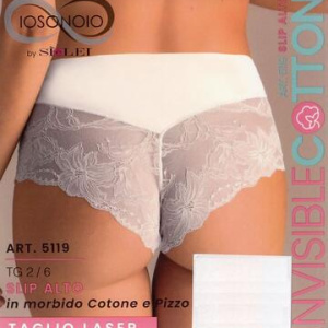 Slip donna alto in cotone elasticizzato taglio laser con pizzo Sielei Invisible Cotton 15119