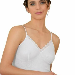 Canotta donna spallina stretta in cotone con forma seno e pizzo sangallo Antonella 61093