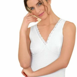 Canotta donna spalla larga in cotone con forma seno e pizzo sangallo Antonella 61094