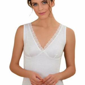 Canotta donna spalla larga lana cotone con forma seno e pizzo Antonella 620514