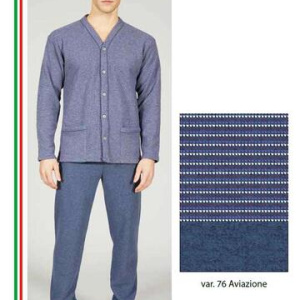 Pigiama uomo taglie forti aperto in caldo jersey di cotone lanato Bip Bip 7111 Tg.58 – 60