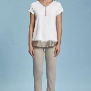 Pigiama donna a serafino e manica corta in viscosa e raso Andra 7405