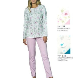 Pigiama donna a serafino in jersey di cotone caldo Linclalor 92222