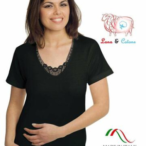 Maglia donna lana e cotone con pizzo Leable art.95 Tg.3/7 NERO