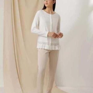 Pigiama donna aperto in jersey di cotone con pizzo Andra 9722