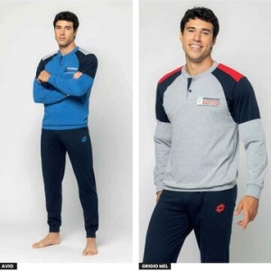 Pigiama uomo lungo a serafino in jersey di cotone Lotto LP1176