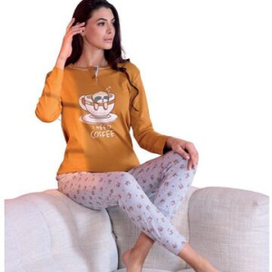 Pigiama donna in jersey di cotone caldo Oro Nero OD465