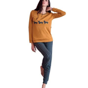 Pigiama donna in jersey di cotone caldo Oro Nero OD485