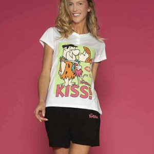 Pigiama donna a manica corta in jersey di cotone The Flinstones WBD2654