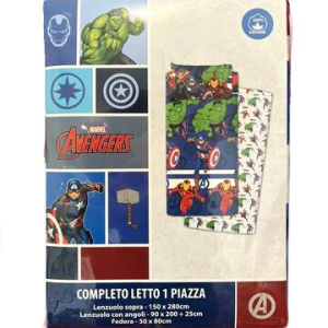 COMPLETO LETTO BAMBINO COTONE MARVEL AVENGERS 1 PIAZZA