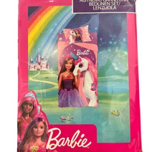 COMPLETO LETTO BAMBINA COTONE STAMPA BARBIE UNICORNO 1 PIAZZA