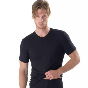 Maglia intima uomo scollo a v filo di scozia scarto ago Gicipi 281 Nero