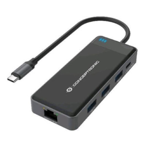 Conceptronic donn014g docking station 7-in-1 da usb-c 3.2 a 3xusb-a 3.0 2xhdmi 1xusb pd 100w 1xgigabit lan grigio