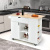 Costway Carrello su ruote bloccabili con piano in legno di gomma cassetto, Isola da cucina a foglia a goccia Bianco