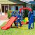Costway Set 3 in 1 con muro per arrampicata per bambini, Altalena scivolo e canestro da basket
